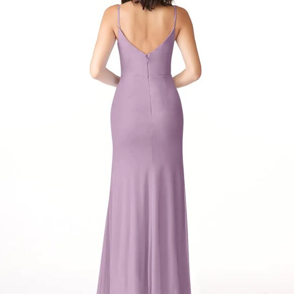 Azazie DEANDRA Fitted Pleated Mesh Long Dress Wisteria NWT - Picture 13 of 14